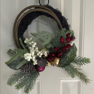 Festive Holiday Wreath with Red and Gold Accents
